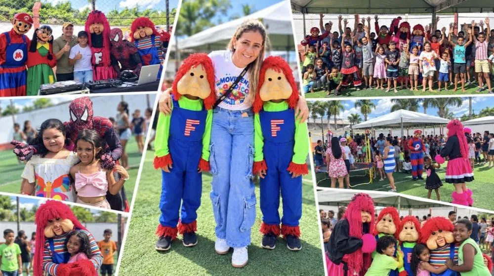 Entre brincadeiras, personagens e inclusão, festa das crianças reúne famílias no campo do Internacional